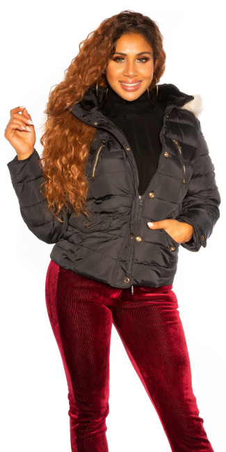 Trendy Winter Jacket with Hood Black